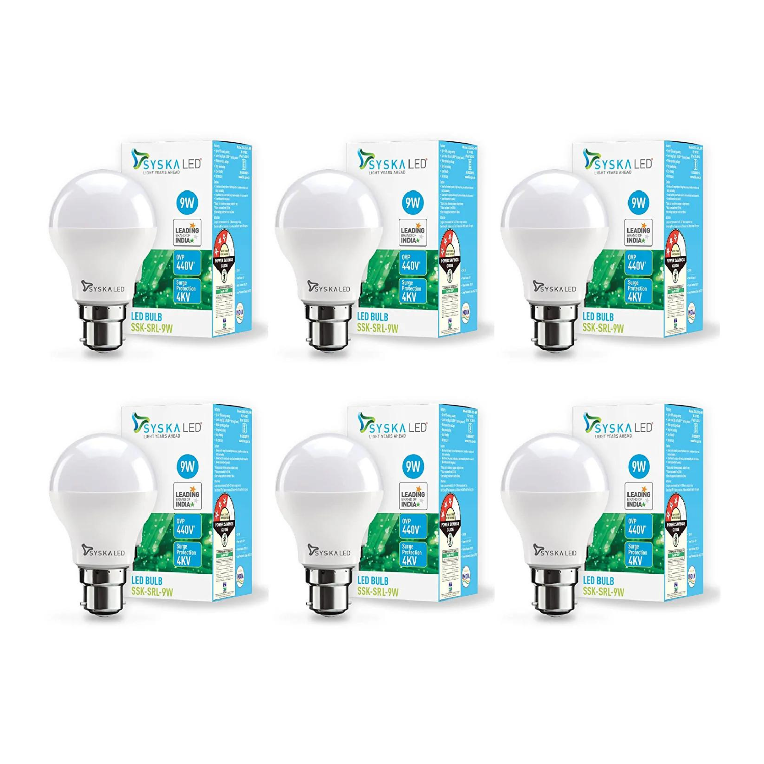 Buy SYSKA Ssk-Srl-9W- Base B22D 9-Watt Led Bulb (Pack Of 6, Cool Day ...